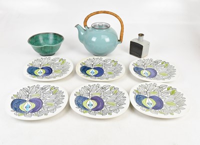 Lot 298 - GUSTAVSBERG; a green glazed bowl with...