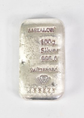 Lot 1149 - A Metalor Switzerland 1009 999.0 silver bar,...