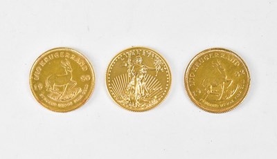 Lot 1177 - Two 1/10 Kruggerands, dated 1982 and 1990,...