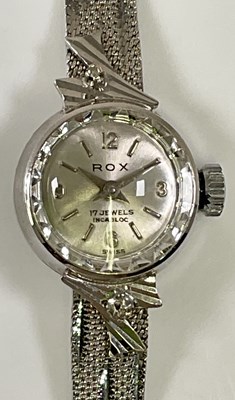 Lot 578 - ROX; a lady's 18ct white gold wristwatch, with...