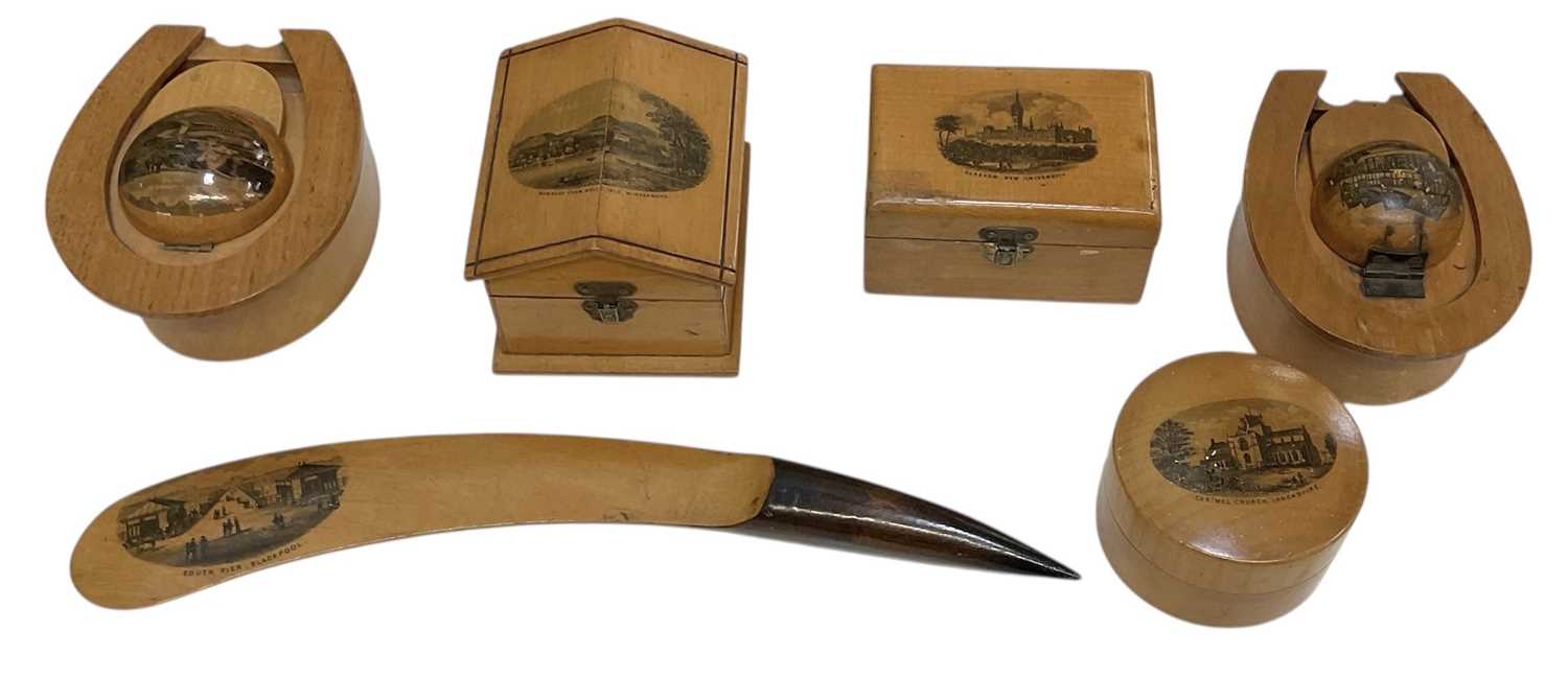 Lot 350 - MAUCHLINE WARE; two horse shoe shaped inkwells,...