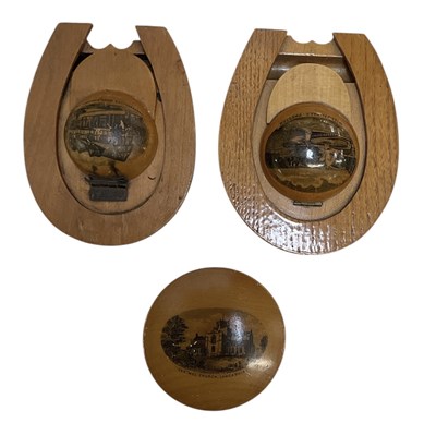 Lot 350 - MAUCHLINE WARE; two horse shoe shaped inkwells,...