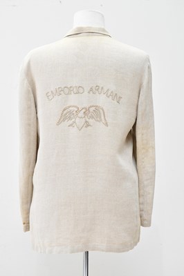 Lot 673 - EMPORIO ARMANI; a tan linen unlined single...