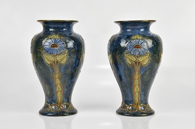Lot 442 - ROYAL DOULTON; a pair of art ware vases,...