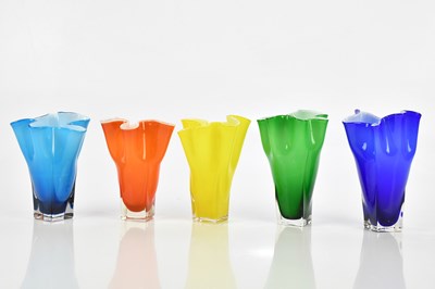 Lot 2372 - A collection of five Japanese art glass vases,...