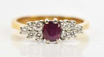 Lot 404 - A yellow metal diamond and synthetic ruby...