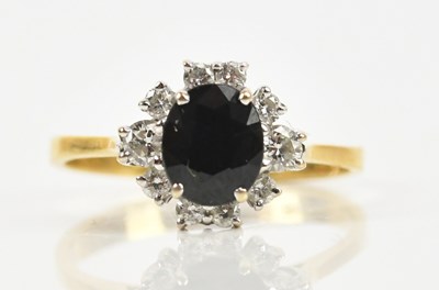 Lot 408 - An 18ct yellow gold sapphire and diamond...