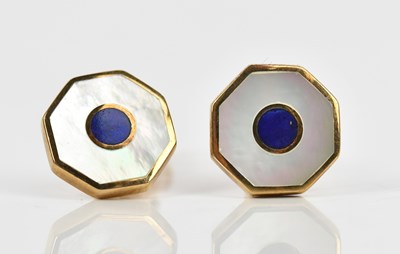 Lot 172 - A pair of 9ct gold mother of pearl and lapis...