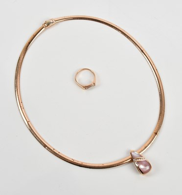 Lot 237 - A rose coloured metal necklace, with mother of...