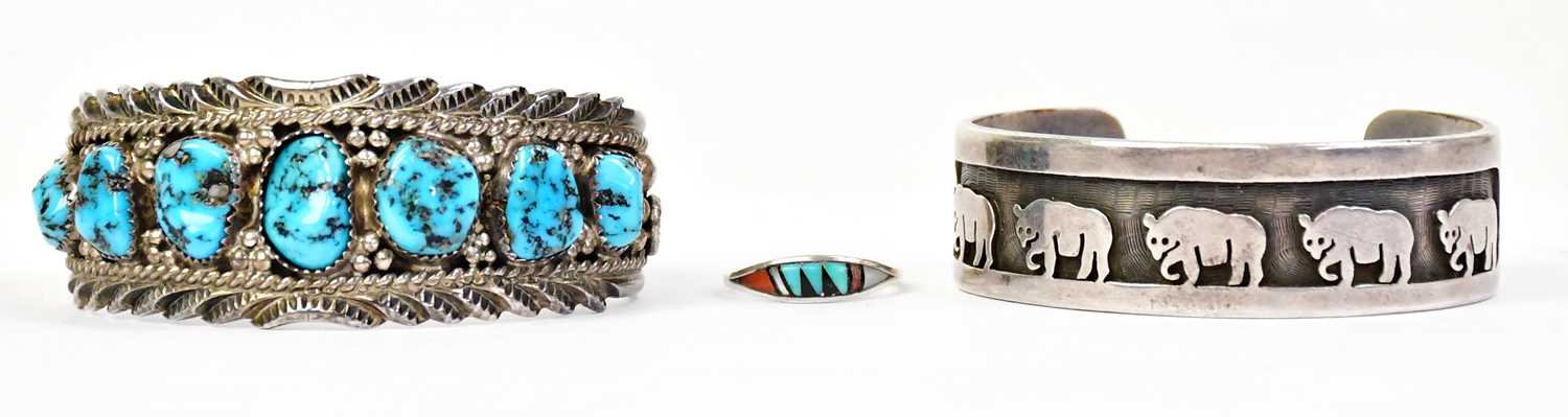 Lot 1427 - BEAUFORD DAWAHOYA (1938 - 1998); a Hopi silver...
