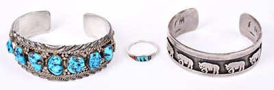 Lot 1427 - BEAUFORD DAWAHOYA (1938 - 1998); a Hopi silver...
