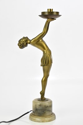 Lot 57 - An Art Deco patinated spelter table lamp,...