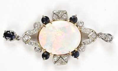 Lot 282 - A white metal diamond and sapphire set drop...