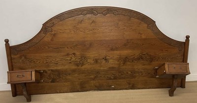 Lot 742 - ALBERT OAKROYD; a very large oak headboard...