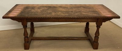Lot 684 - ALBERT OAKROYD; a large oak refectory table,...