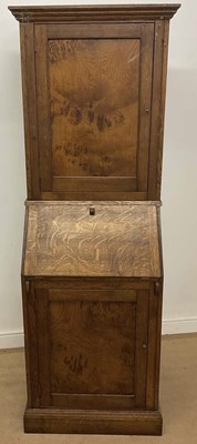 Lot 795 - An oak and burr oak bureau bookcase of small...