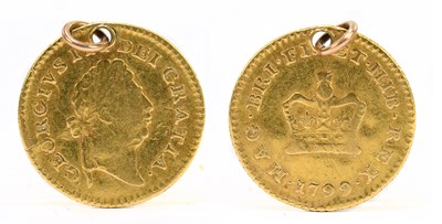Lot 1925 - A George III quarter guinea, 1799, with later...