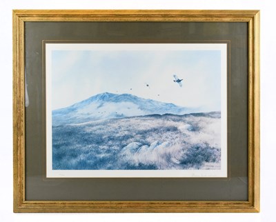 Lot 354 - BERRISFORD HILL; watercolour, flock of grouse...