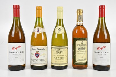 Lot 380 - WHITE WINE; five mixed bottles of white wine,...