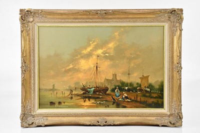 Lot 2229 - GUDRUN SIBBONS; oil on canvas, moored boat,...