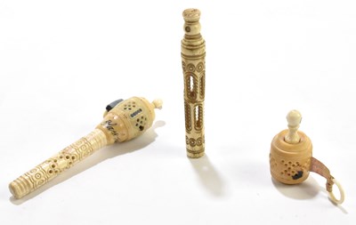 Lot 96 - Three 19th century carved bone Stanhopes, the...