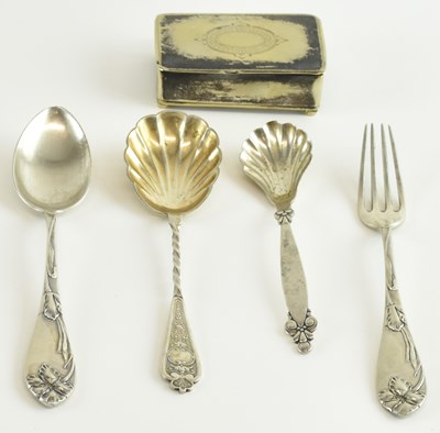 Lot 1153 - An 800 grade German silver fork, with matching...