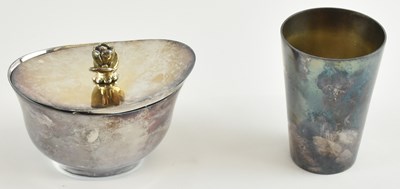 Lot 1139 - A sterling silver oval lidded condiment pot,...