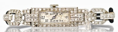 Lot 1605 - An Art Deco platinum and diamond ladies'...
