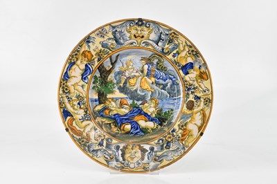 Lot 2546 - A 19th century maiolica wall charger decorated...