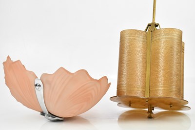 Lot 1685 - An Art Deco chrome mounted peach glass ceiling...