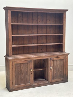 Lot 1146 - A 19th century pine dresser, with boarded...