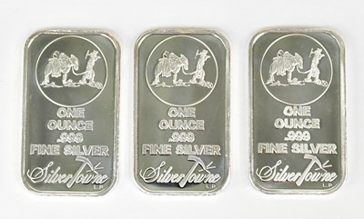 Lot 1152 - SILVERTOWNE; three .999 fine silver 1oz ingots...