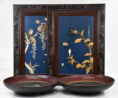Lot 2343 - A pair of Japanese carved wood and lacquered...