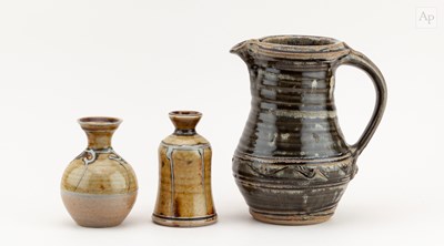 Lot 61 - BARRY HUGGETT; a salt glazed jug, impressed BH...