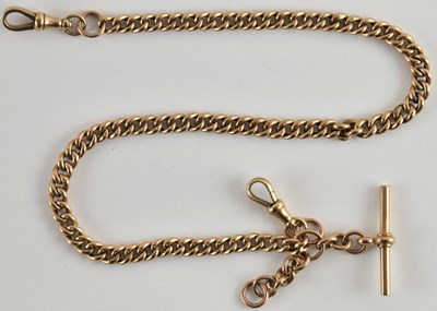 Lot 1276 - A yellow metal Albert chain, stamped '9C' to...
