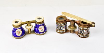 Lot 665 - A brass and enamelled pair of opera glasses,...