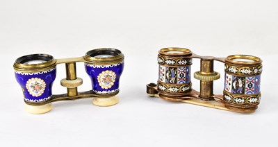 Lot 665 - A brass and enamelled pair of opera glasses,...