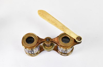 Lot 665 - A brass and enamelled pair of opera glasses,...
