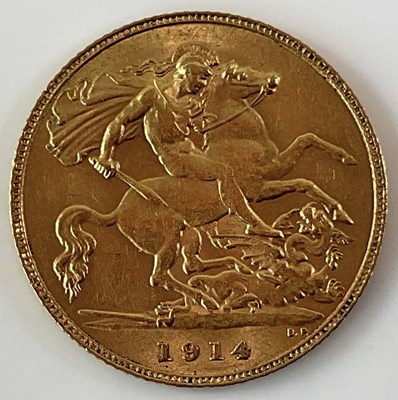 Lot 608 - A George V half sovereign, 1914.