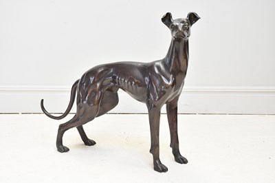 Lot 1498 - A large bronze figure of a greyhound, height...