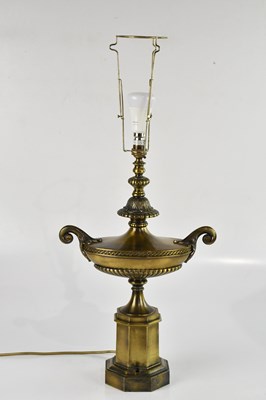 Lot 1694 - A modern brass urn table lamp, height 49cm.