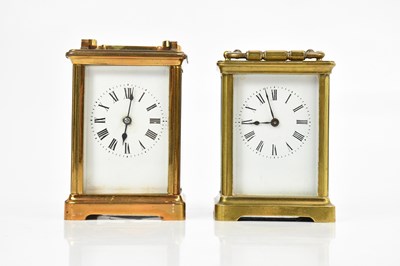Lot 1327 - Two brass cased carriage clocks, both with...