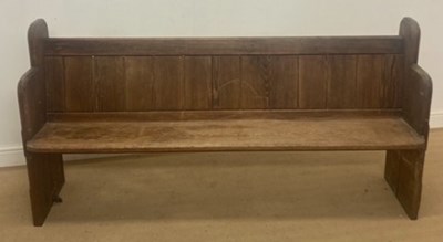 Lot 724 - A pine church pew, height 88cm, width 183cm