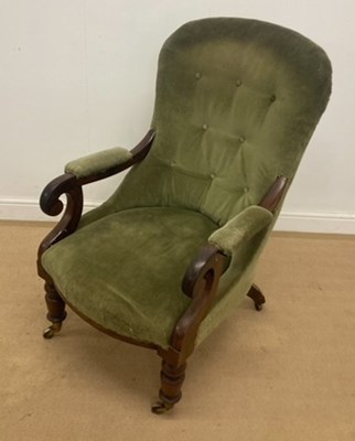 Lot 753 - A Victorian mahogany button back armchair with...