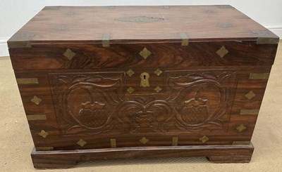 Lot 699 - An interesting Indian teak brass inlaid...