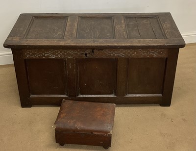 Lot 790 - An 18th century oak coffer, width 112cm.
