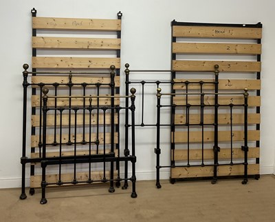 Lot 720 - Two iron and brass single beds, with irons.