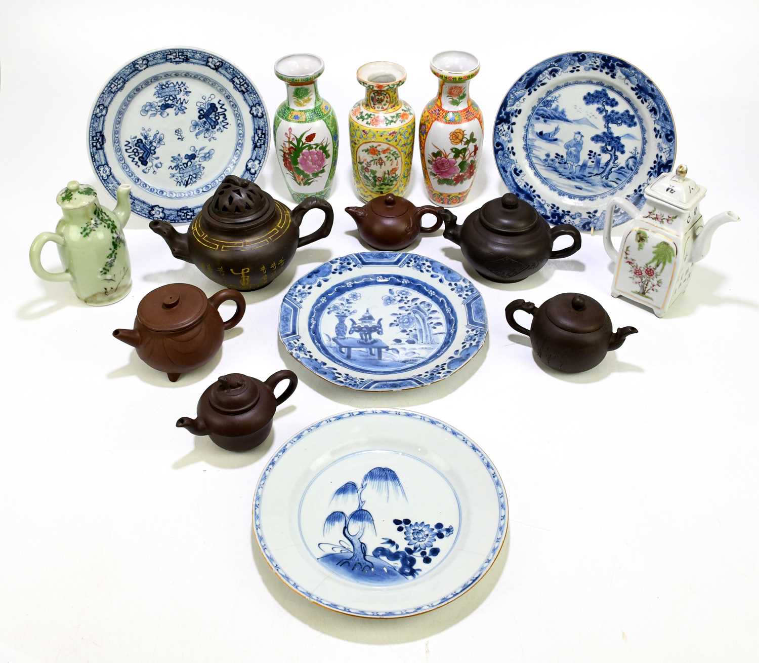 Lot 2062 - A collection of six Chinese redware type...