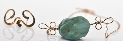 Lot 524 - HAZEL BUNYAN; a 9ct yellow gold turquoise...