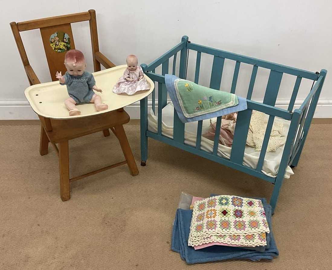 Lot 75 - A child's lowchair and a doll's cot, together...